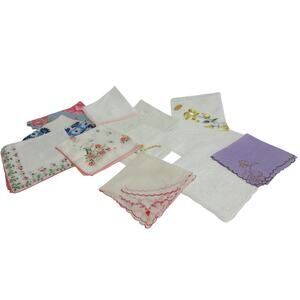 VTG Hankie lot of 11 Assorted Shapes & Colors Various Sizes Floral Butterflies